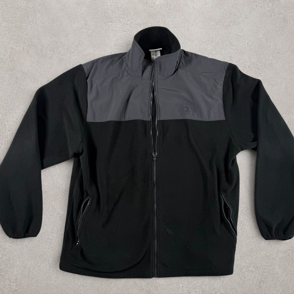 Disney Parks Black Full-Zip Fleece Jacket Gray Panel Size L Mickey Mouse 1971